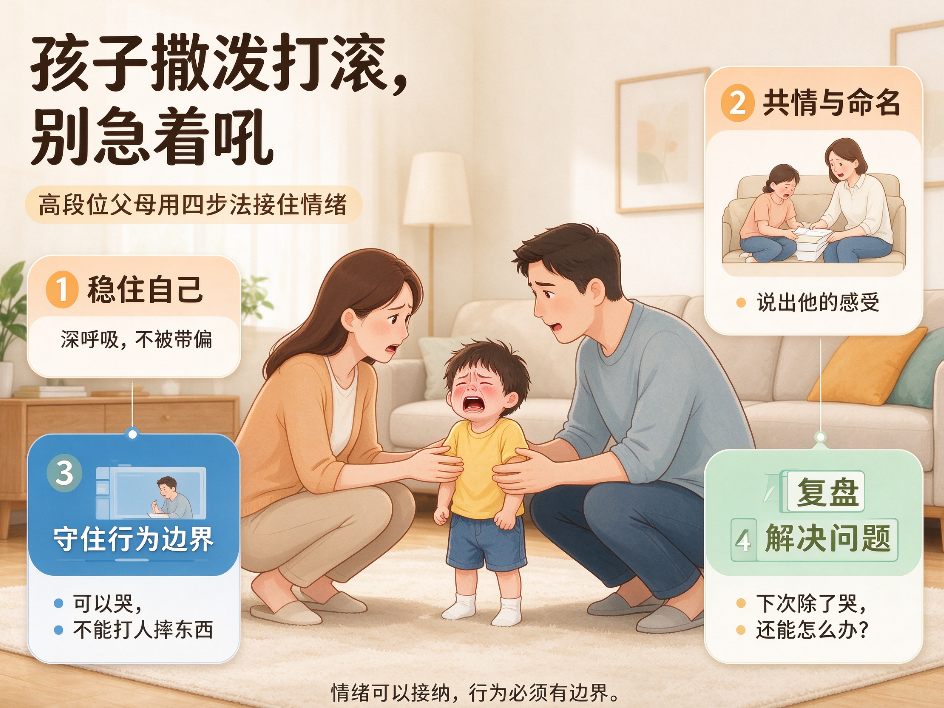 孩子一不如意就撒泼打滚?别急着吼,高段位父母都用这招“接住”情绪